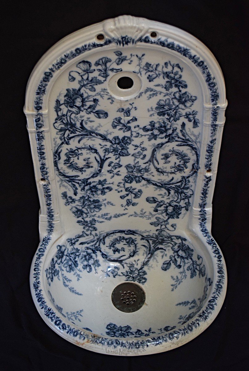 Hand Basin, Washbasin, Wall Fountain In English Porcelain, Late 19th Century-photo-1