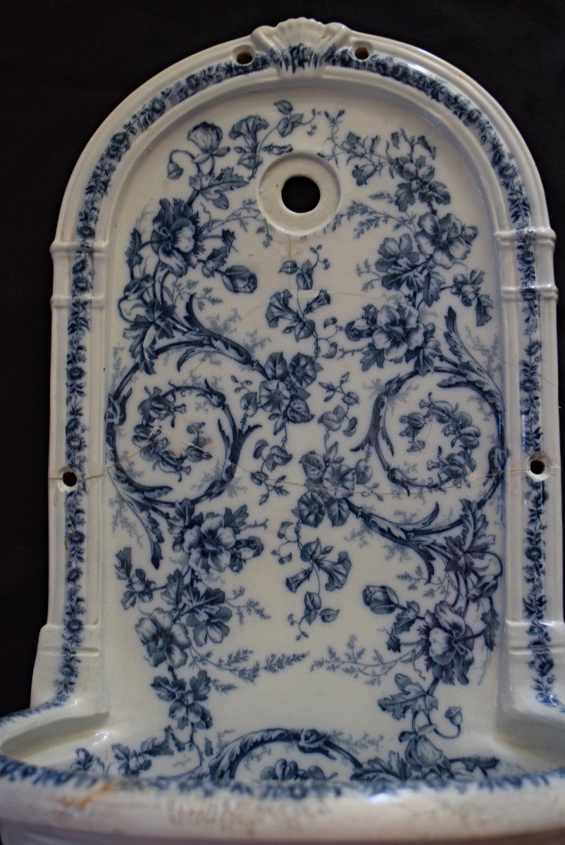 Hand Basin, Washbasin, Wall Fountain In English Porcelain, Late 19th Century-photo-4