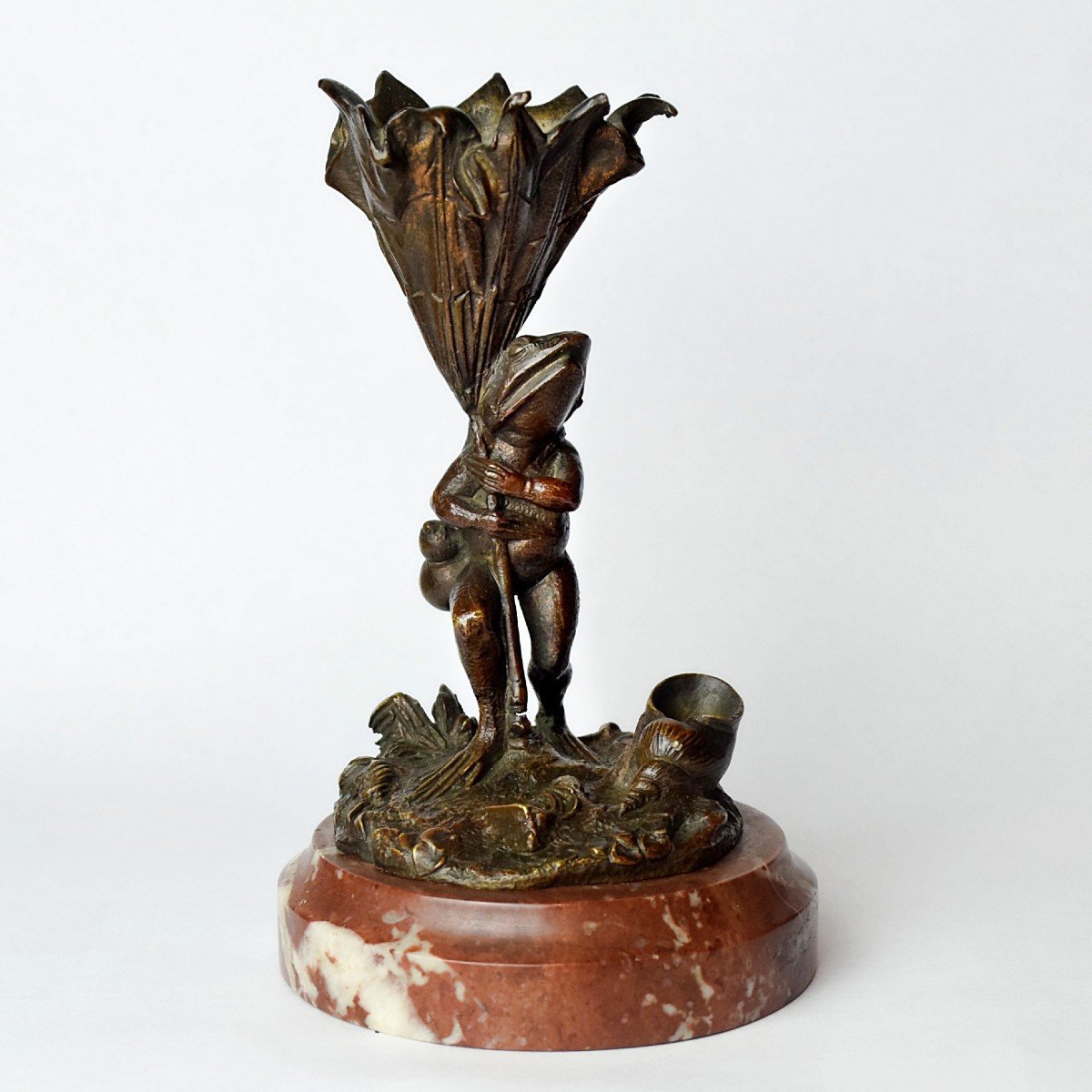 Bronze Frog Sheltering Under A Flower 19th Century-photo-2