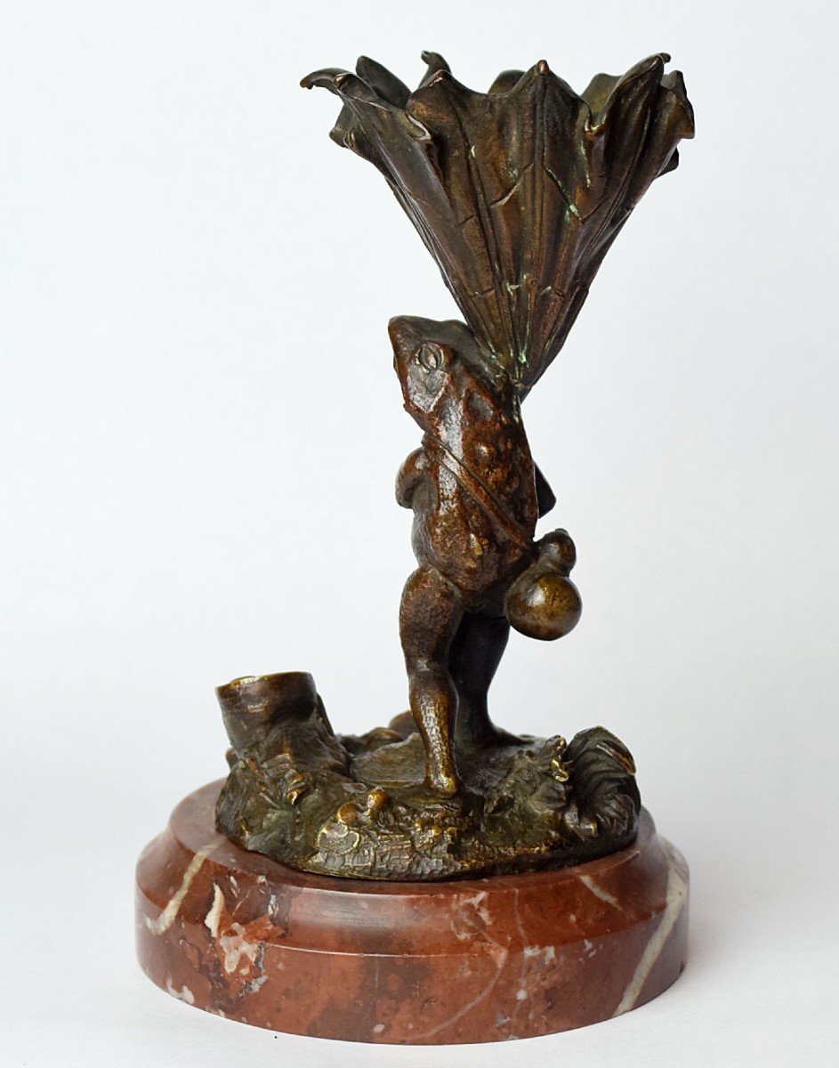 Bronze Frog Sheltering Under A Flower 19th Century-photo-4