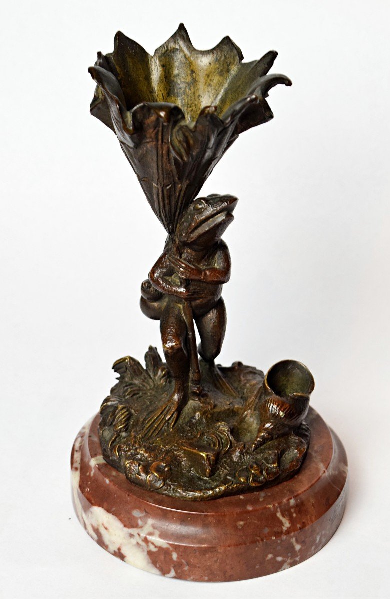 Bronze Frog Sheltering Under A Flower 19th Century-photo-1