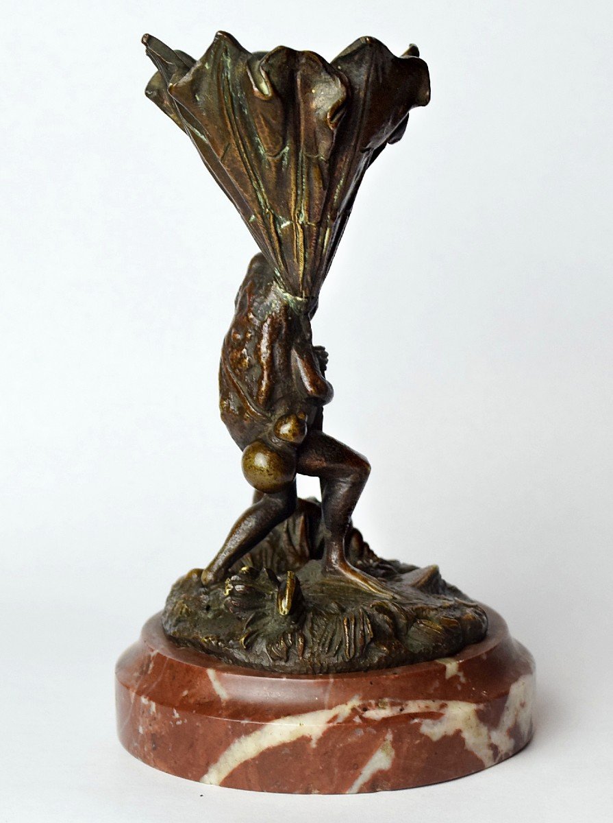 Bronze Frog Sheltering Under A Flower 19th Century-photo-6