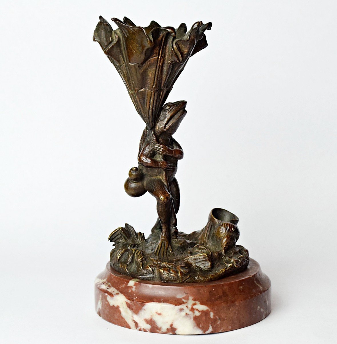 Bronze Frog Sheltering Under A Flower 19th Century