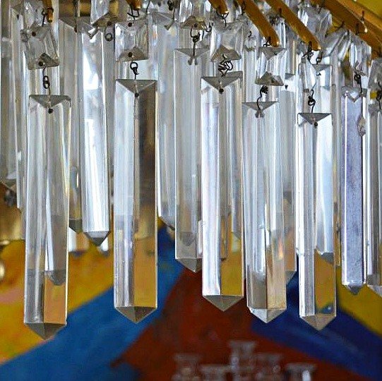 Large Lot Of Crystal Prisms Trihedral Tassel Chandelier