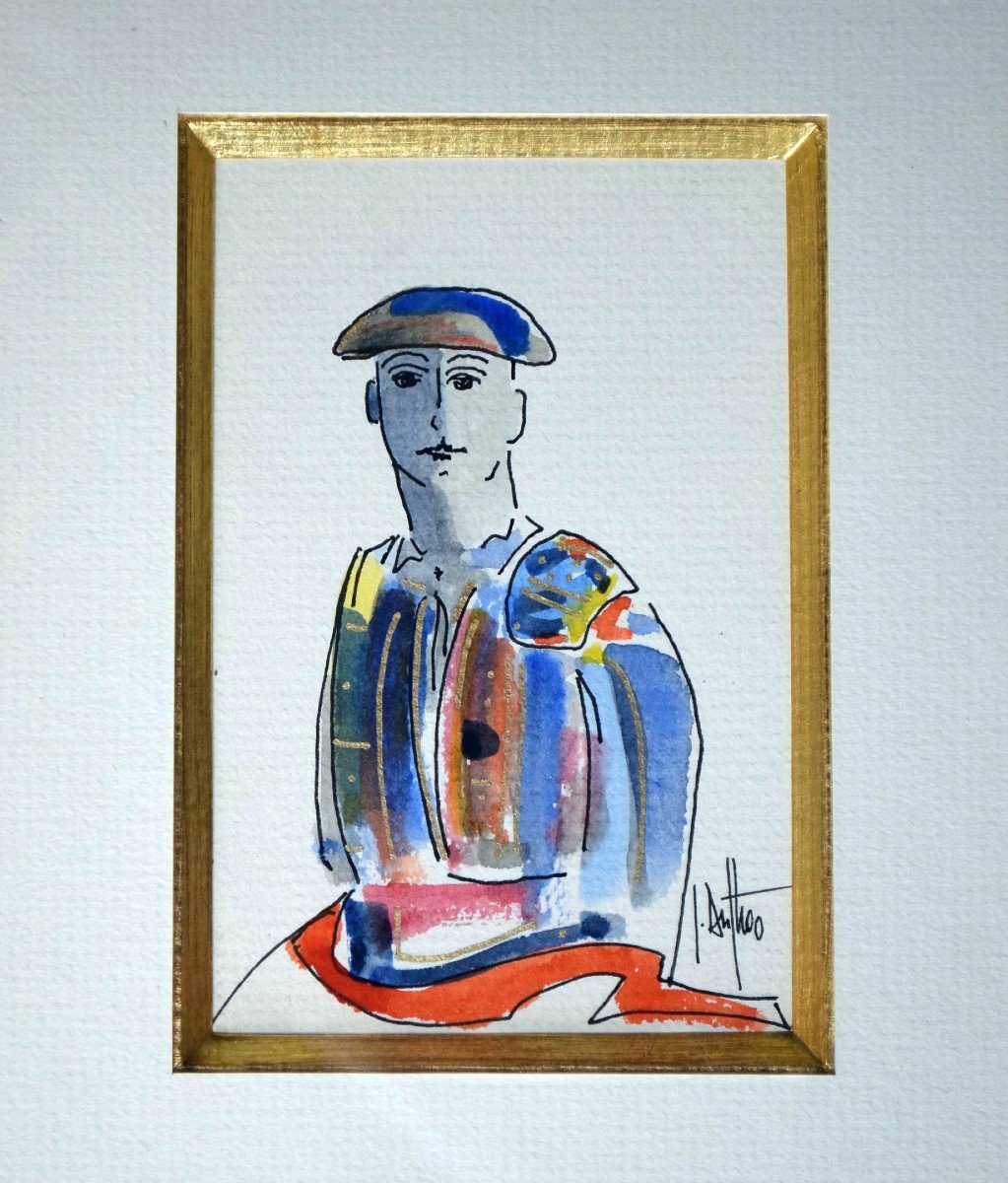 Jacques Duthoo Watercolor And Ink The Matador Or Torero-photo-1