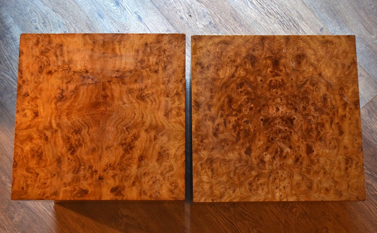 Pair Of Cubic Elm Burl End Tables Circa 1970 Side Tables Bedside Tables-photo-2