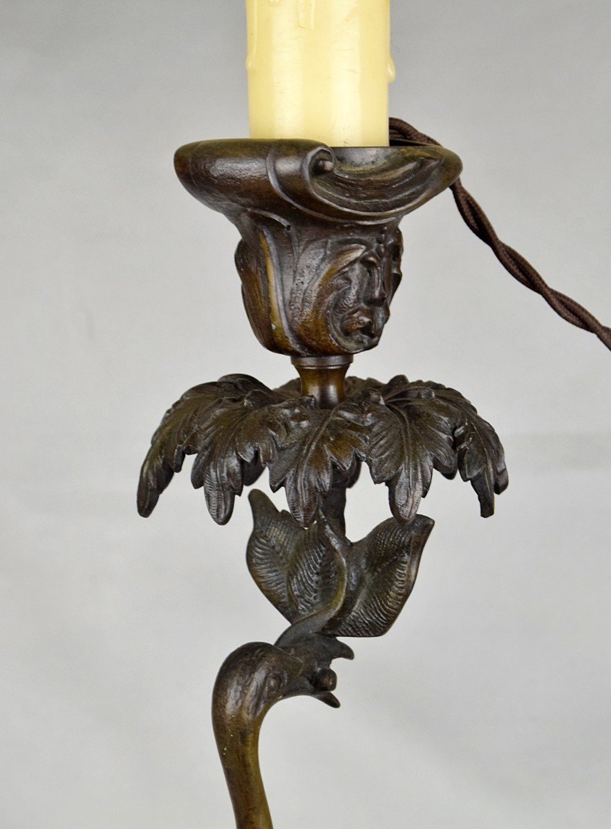 Japanese Crane Bronze Lamp Meiji Era (1868-1912)-photo-1