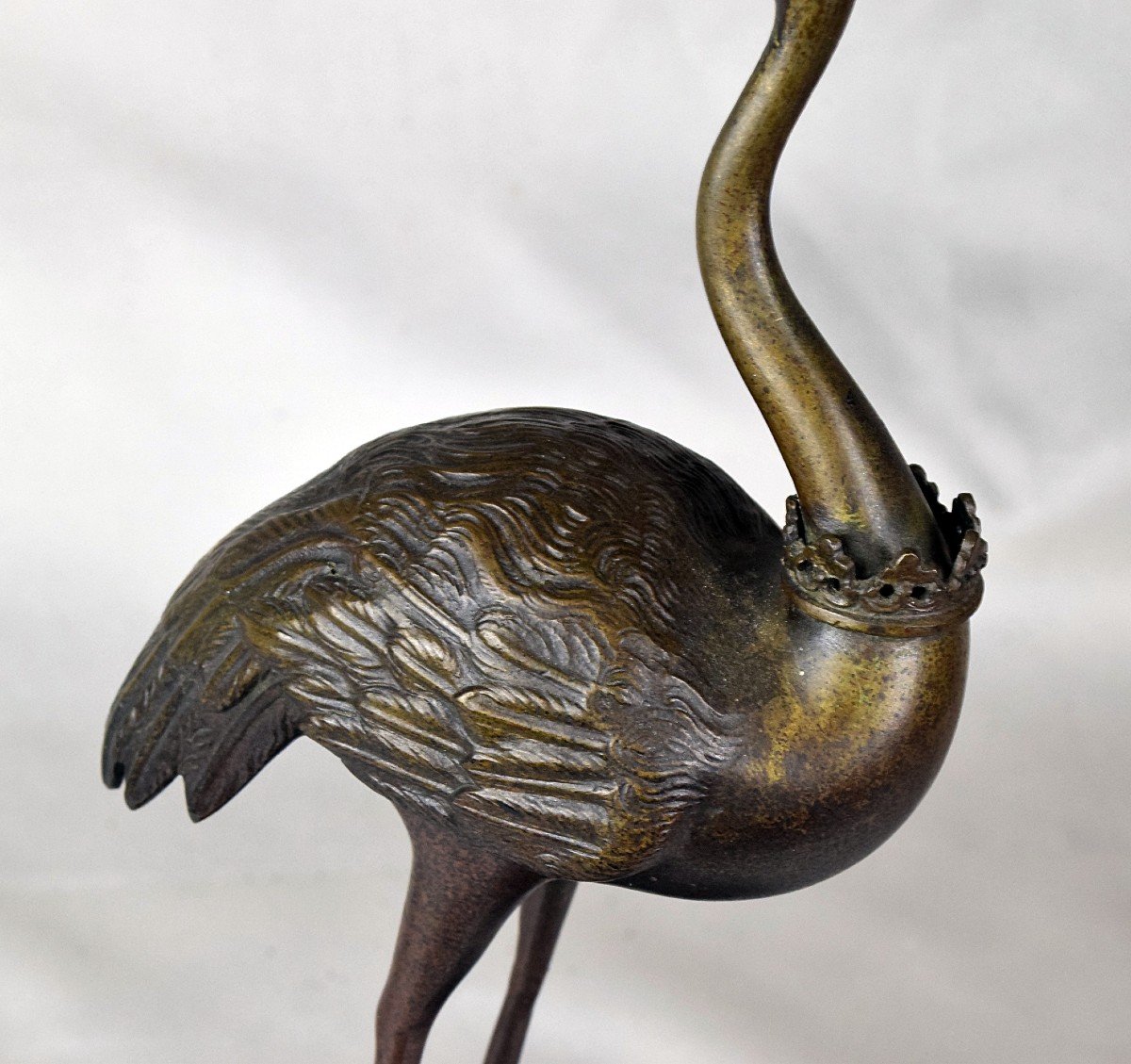 Japanese Crane Bronze Lamp Meiji Era (1868-1912)-photo-2