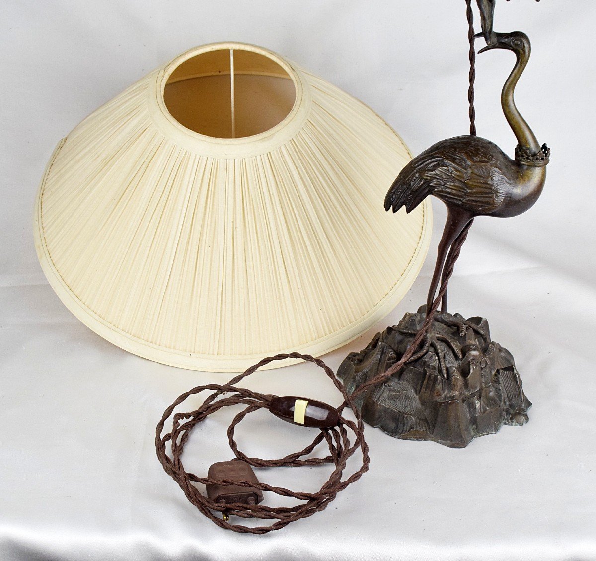 Japanese Crane Bronze Lamp Meiji Era (1868-1912)-photo-5