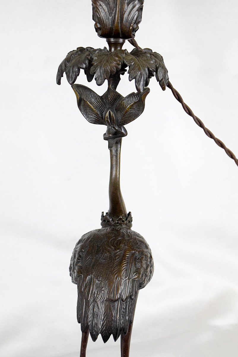 Japanese Crane Bronze Lamp Meiji Era (1868-1912)-photo-6