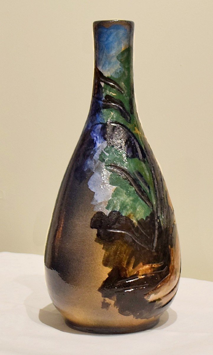 Vase With Female Nude In Glazed Earthenware Signed M. Alves-photo-4