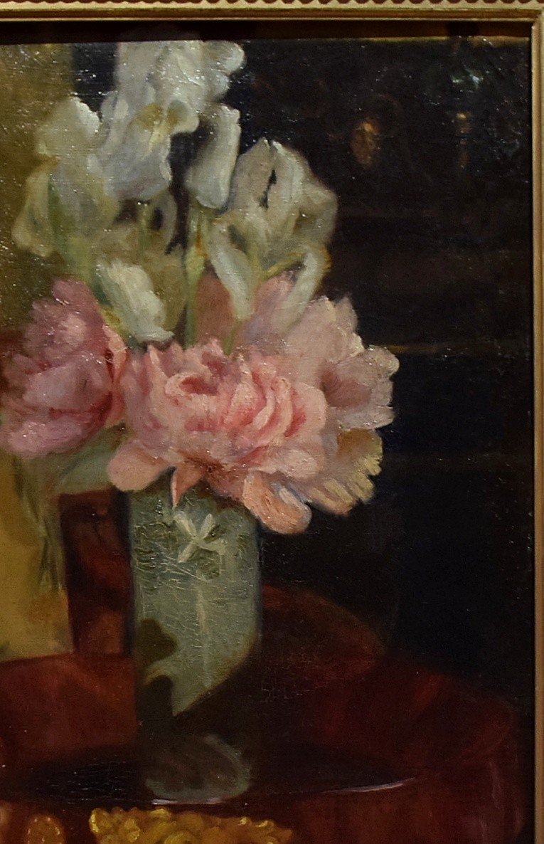 Charles Peyrard Bouquet de fleurs dans un intérieur bourgeois XIXè-photo-1