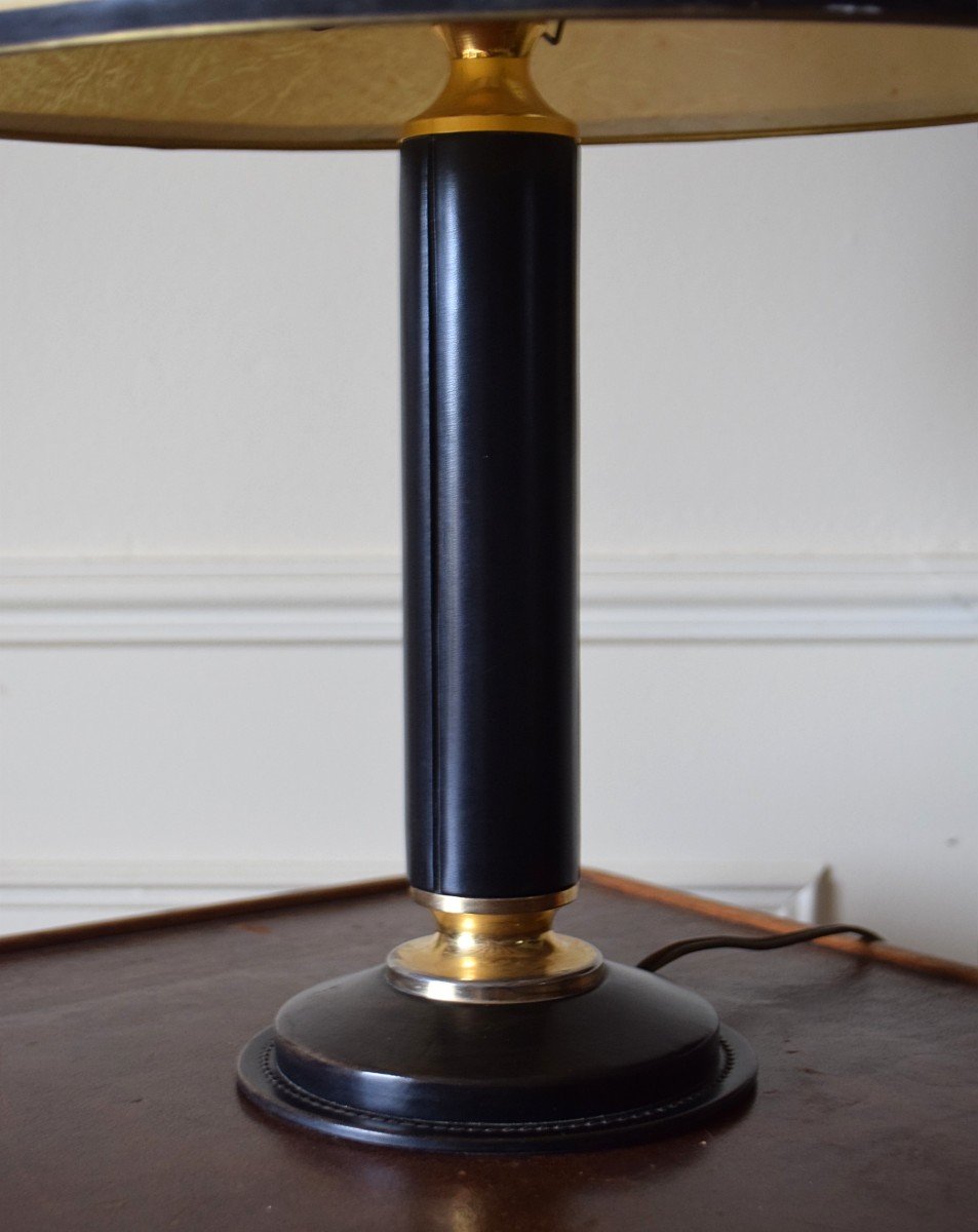 Le Tanneur Leather And Gilded Brass Desk Lamp Circa 1960-photo-3