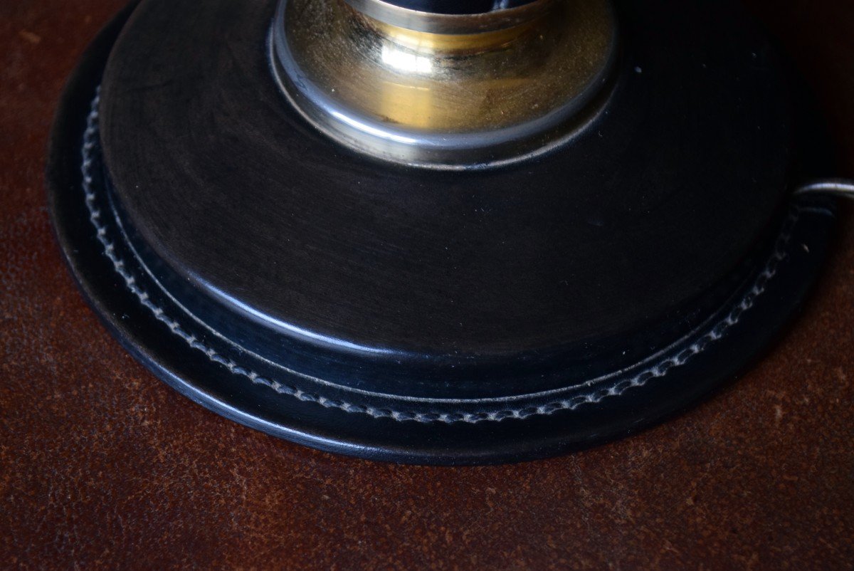 Le Tanneur Leather And Gilded Brass Desk Lamp Circa 1960-photo-4