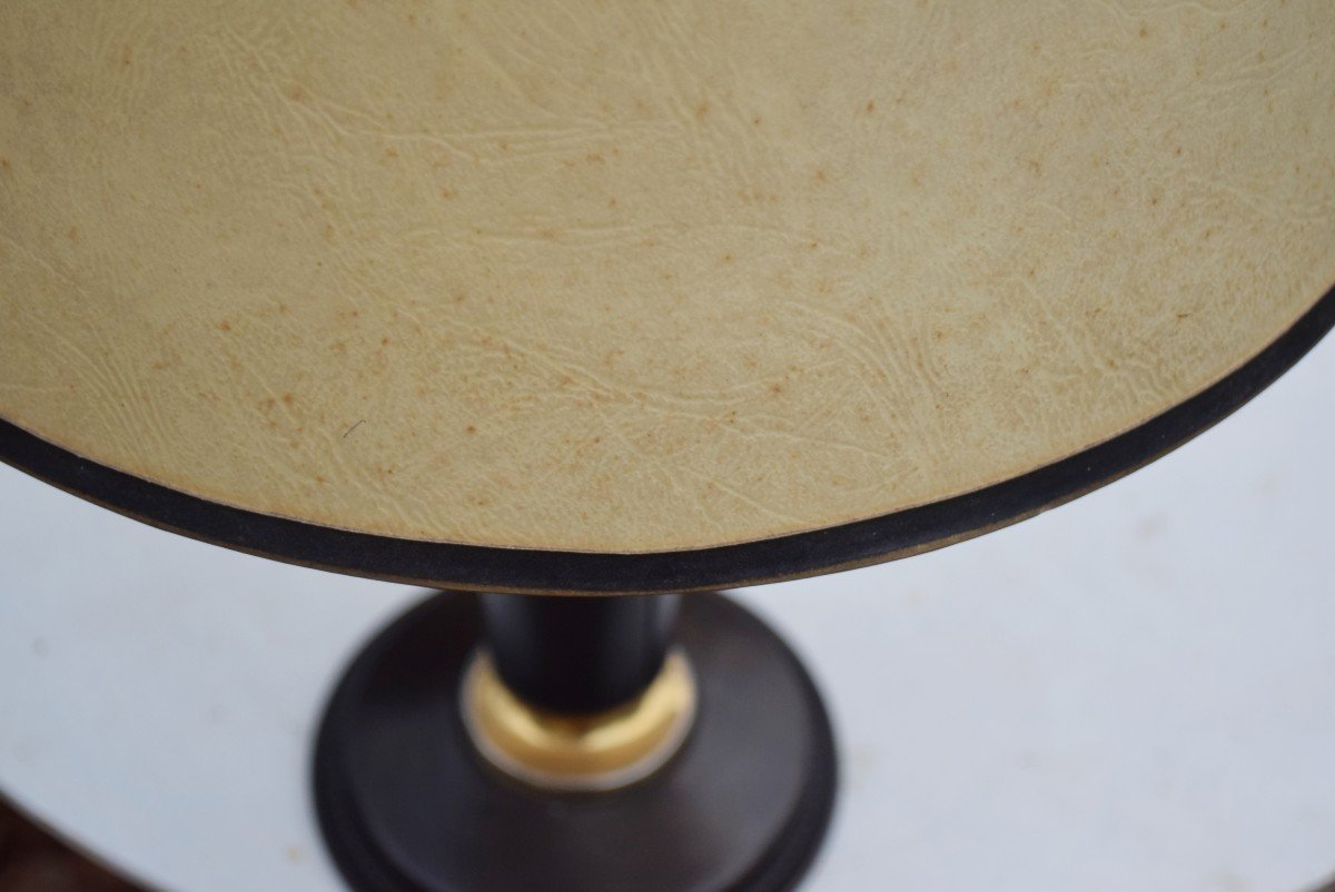 Le Tanneur Leather And Gilded Brass Desk Lamp Circa 1960-photo-3