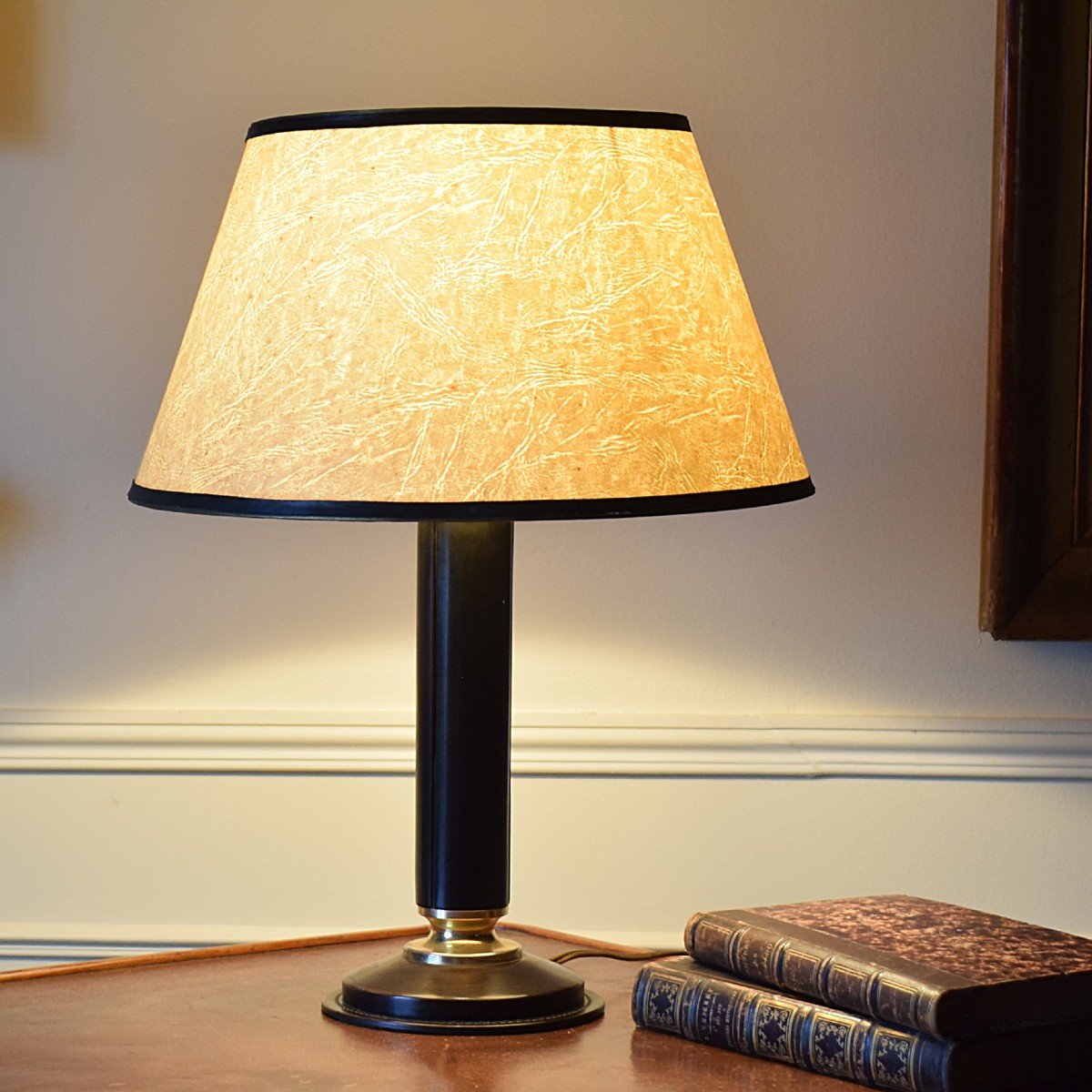 Le Tanneur Leather And Gilded Brass Desk Lamp Circa 1960