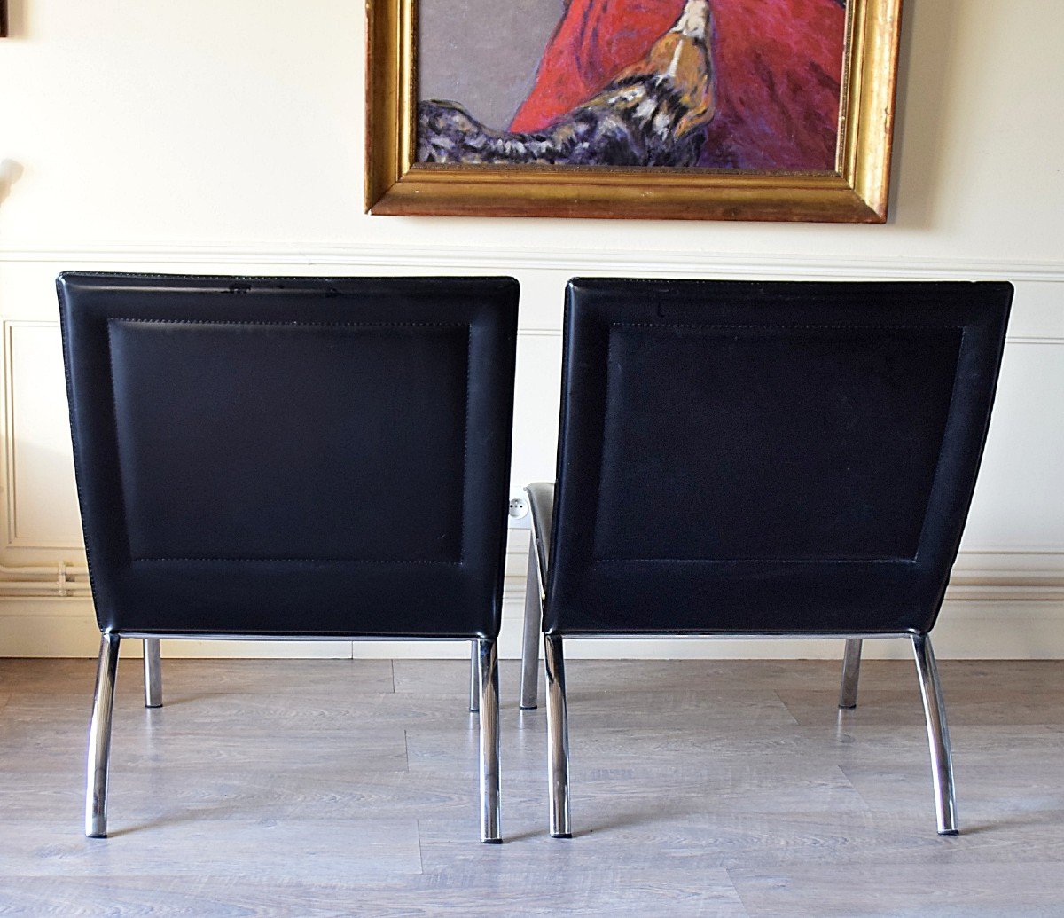 Pair Of Leather Armchairs Design Midj Italy-photo-3