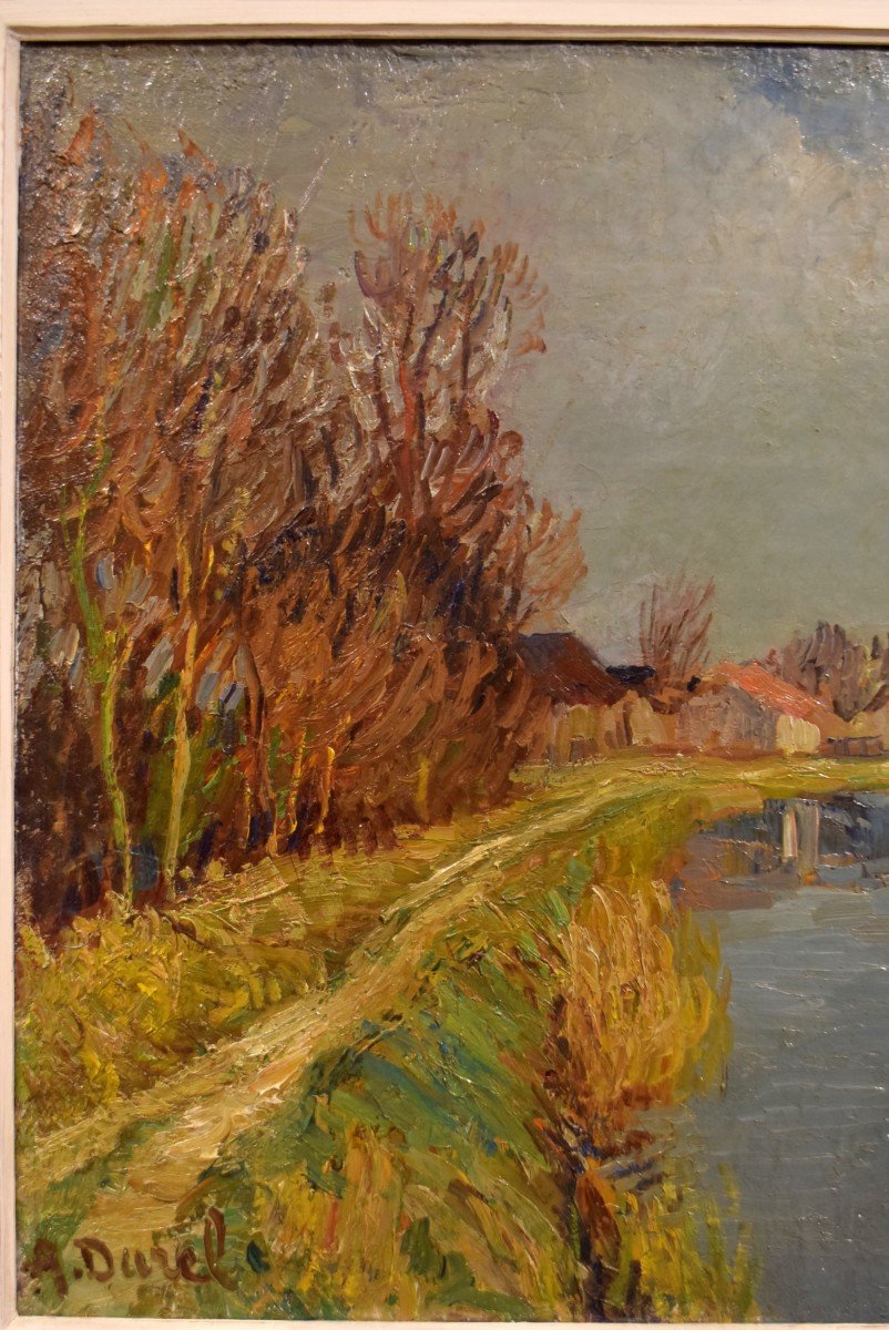 Auguste Durel Le canal du Loing Post-impressionniste-photo-3