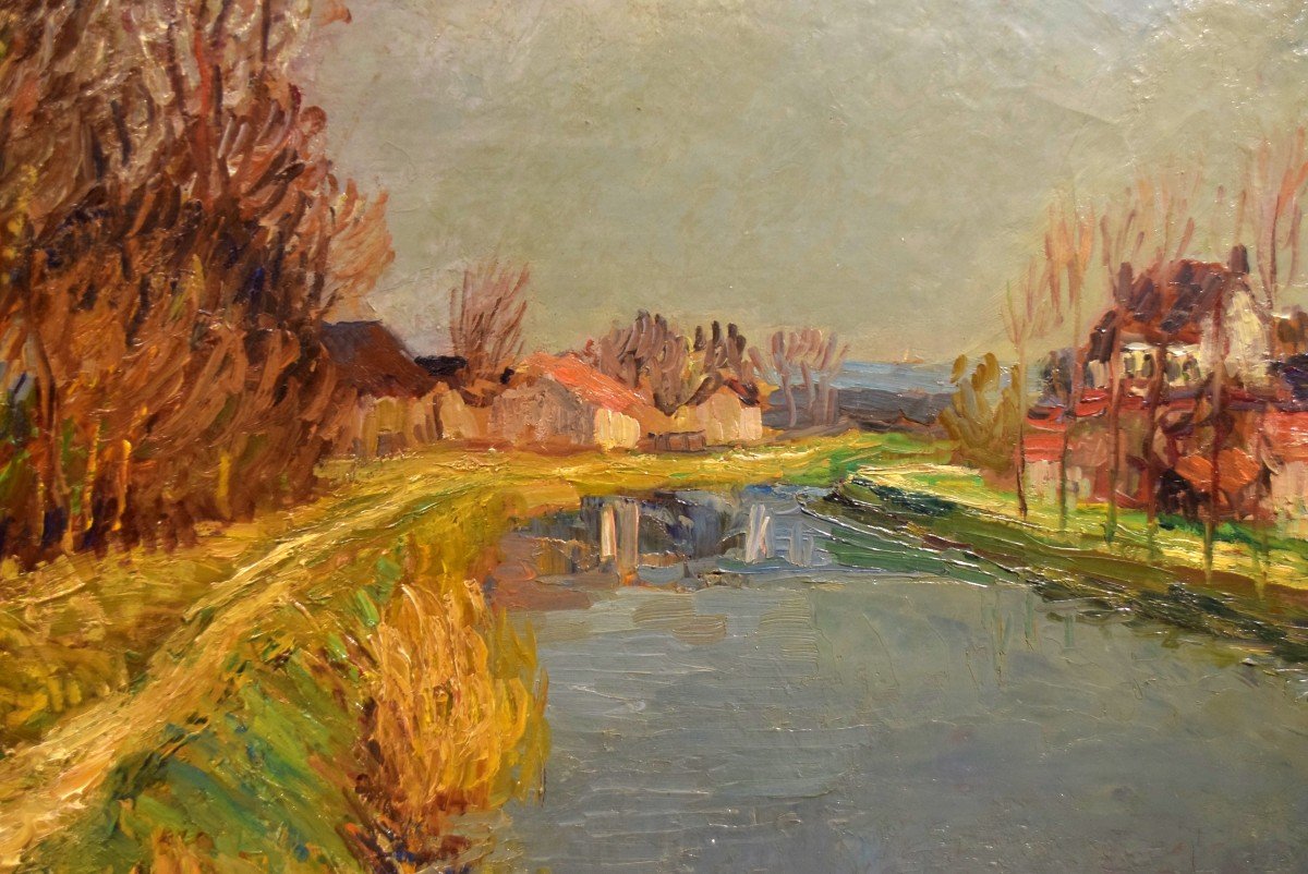 Auguste Durel Le canal du Loing Post-impressionniste-photo-4