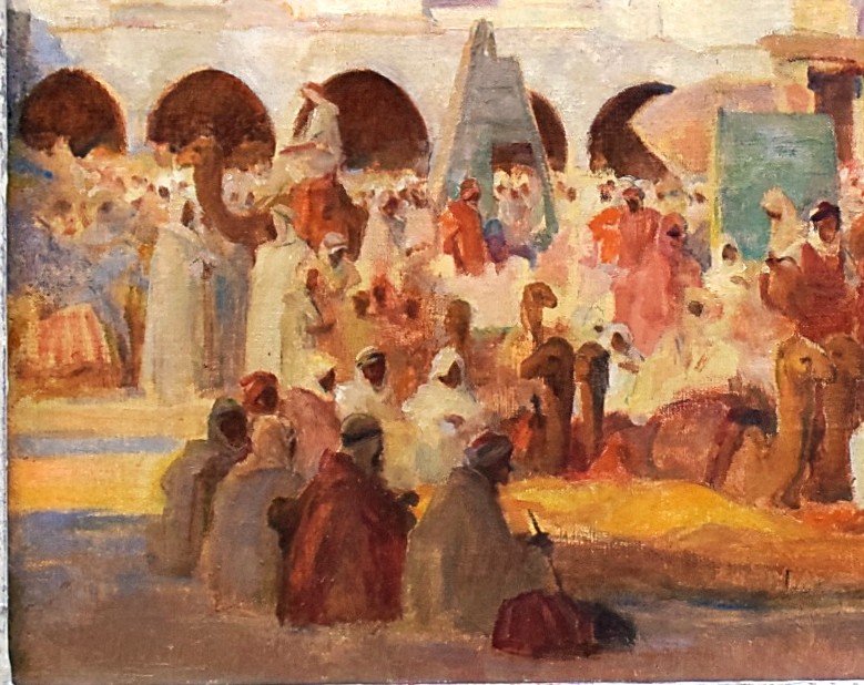 Léon Charles Canniccioni Orientalist Painting 1935 Lively Square In North Africa-photo-4