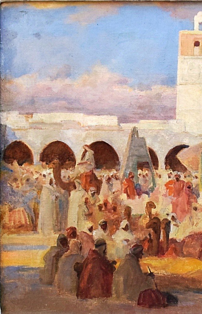 Léon Charles Canniccioni Orientalist Painting 1935 Lively Square In North Africa-photo-3