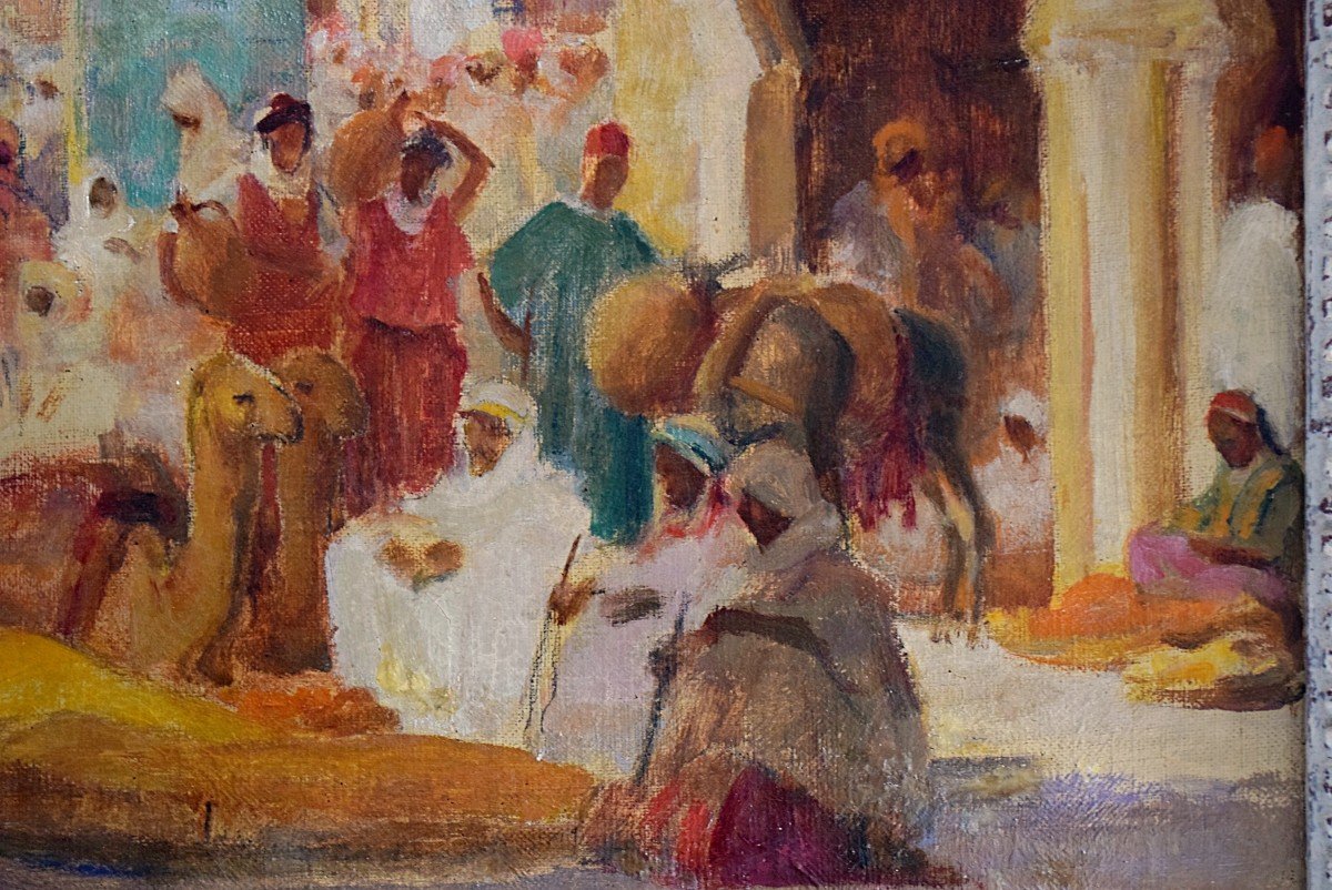 Léon Charles Canniccioni Orientalist Painting 1935 Lively Square In North Africa-photo-6