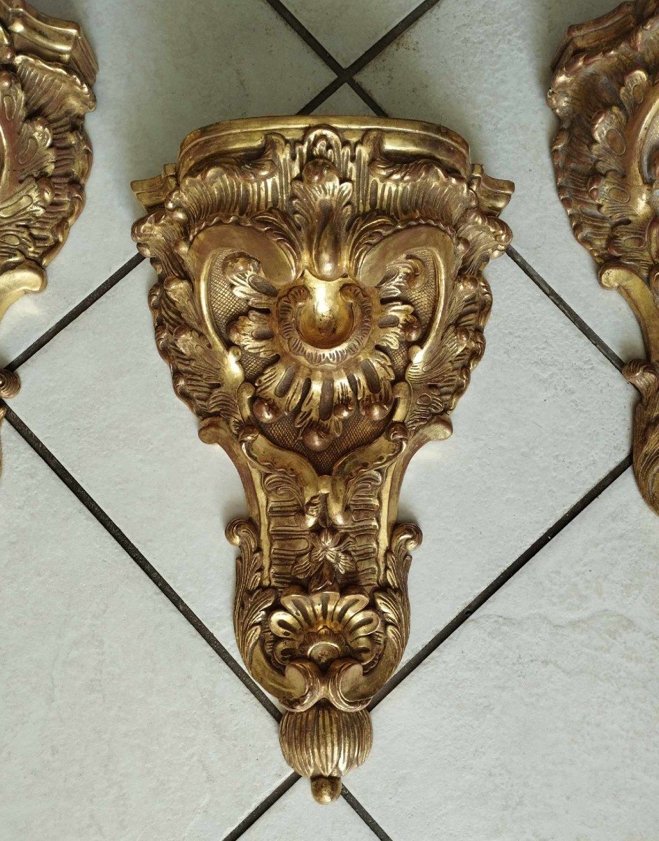 Four 40 Cm Regence Style Gilded Carved Wooden Wall Consoles-photo-4