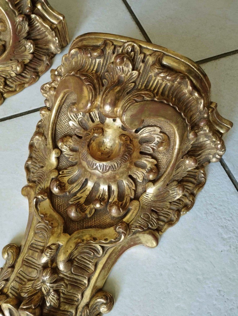 Four 40 Cm Regence Style Gilded Carved Wooden Wall Consoles-photo-1