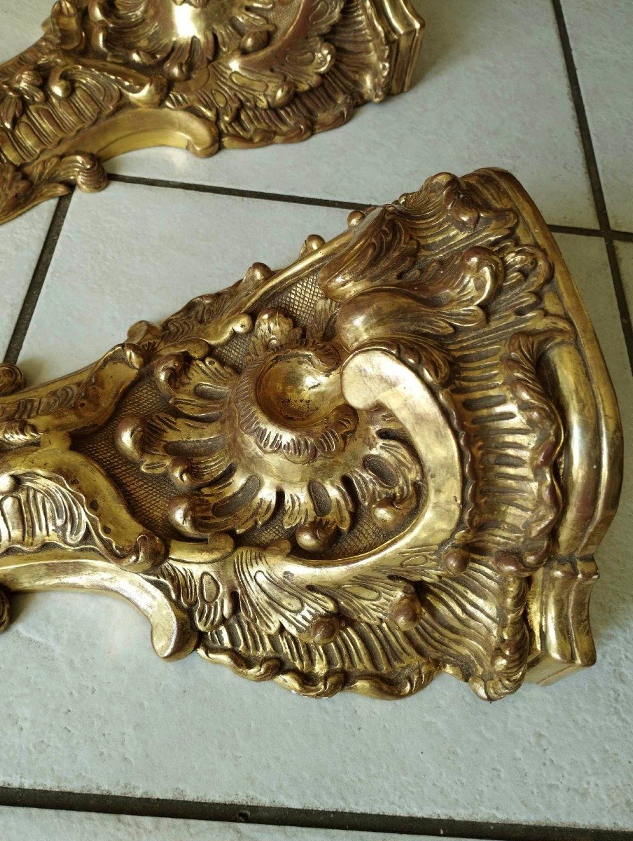 Four 40 Cm Regence Style Gilded Carved Wooden Wall Consoles-photo-2