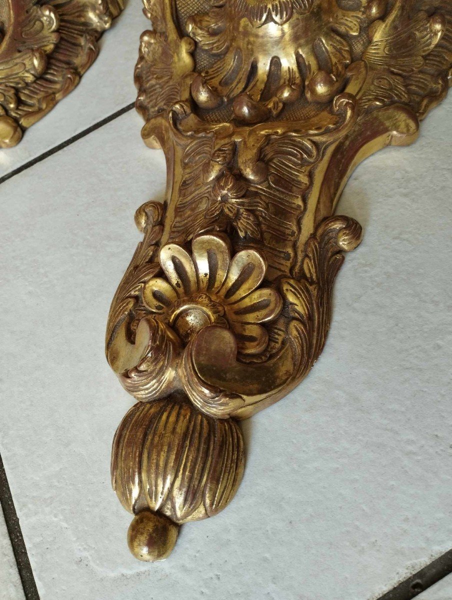 Four 40 Cm Regence Style Gilded Carved Wooden Wall Consoles-photo-3