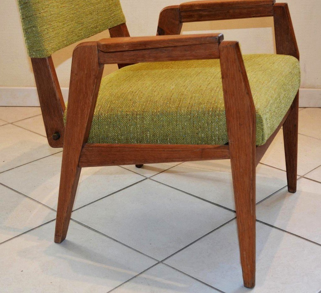 Pair Of Polysièges Frères David Retractable Armchairs (adjustable Height) 1950s-photo-4