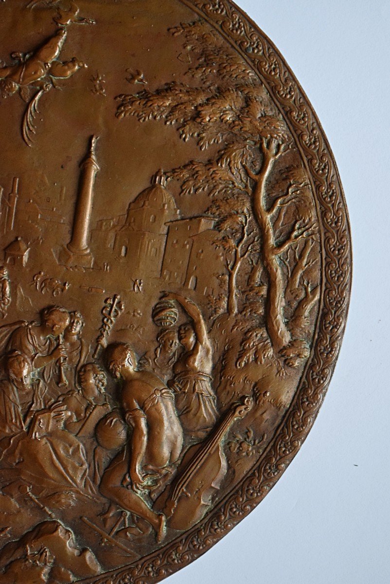 19th Century Copper Medallion “minerva Leading The Allegory Of Painting To The Liberal Arts”-photo-1