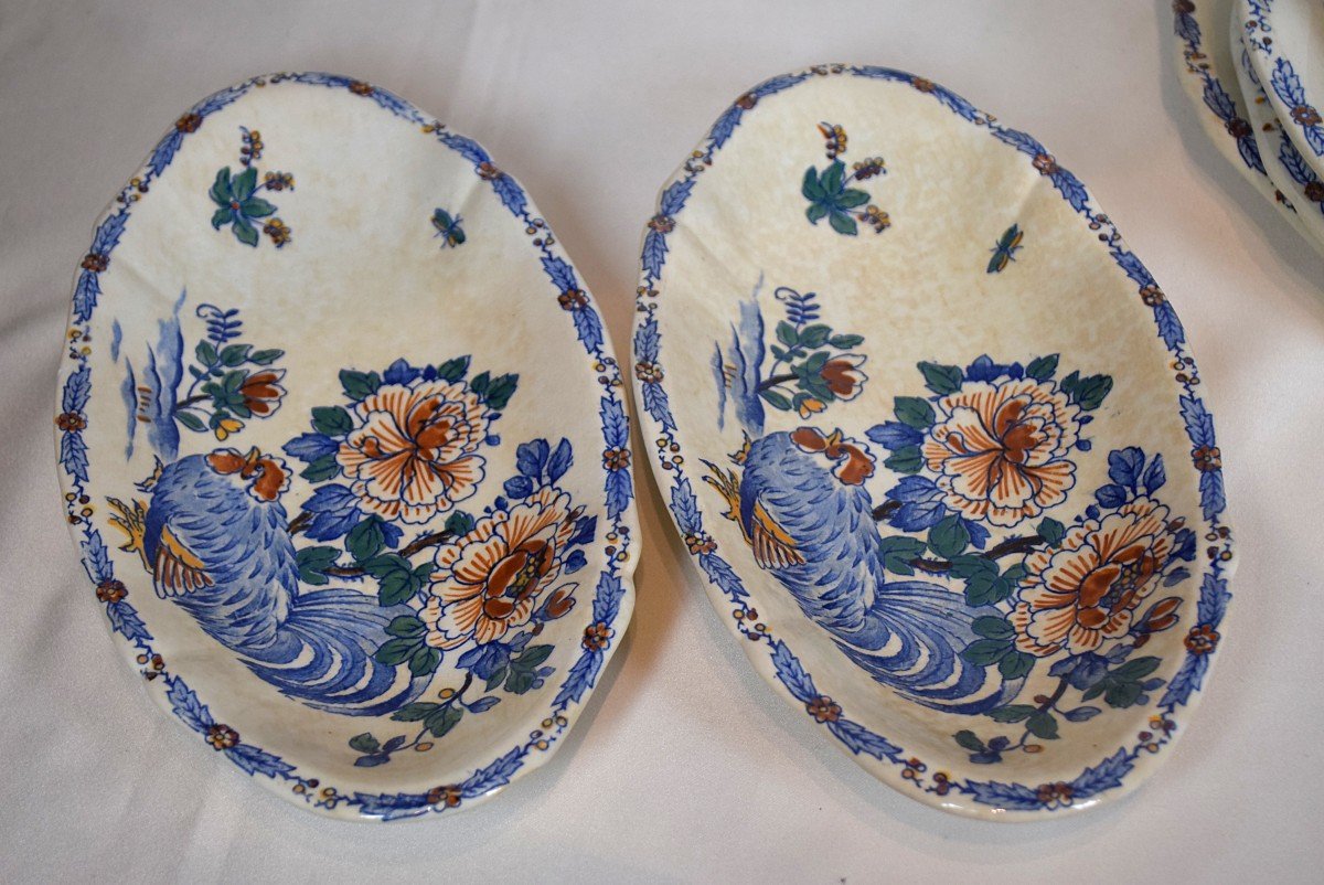 Gien Earthenware Service Rooster And Peonies 46 Pieces-photo-4