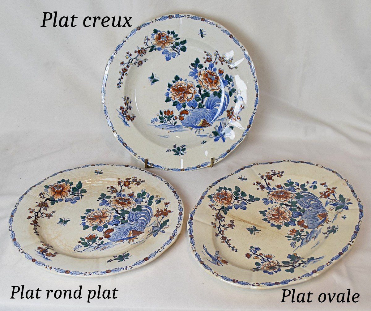 Gien Earthenware Service Rooster And Peonies 46 Pieces-photo-7