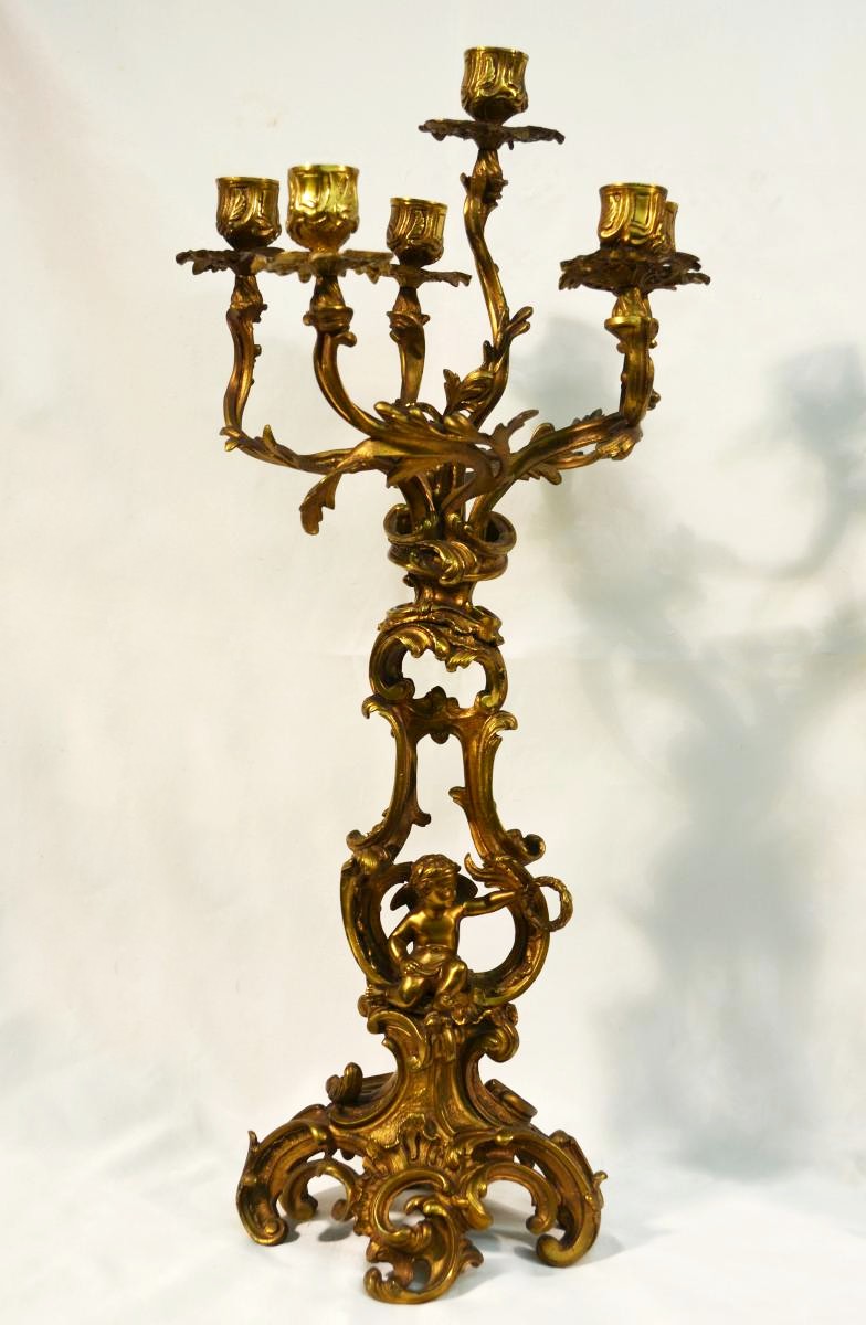 Grande paire de Cand&eacute;labres Bronze Style Louis XV Candelabres XIX&egrave;me-photo-1