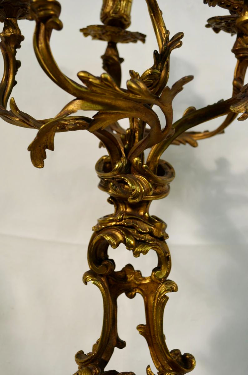 Grande paire de Cand&eacute;labres Bronze Style Louis XV Candelabres XIX&egrave;me-photo-4