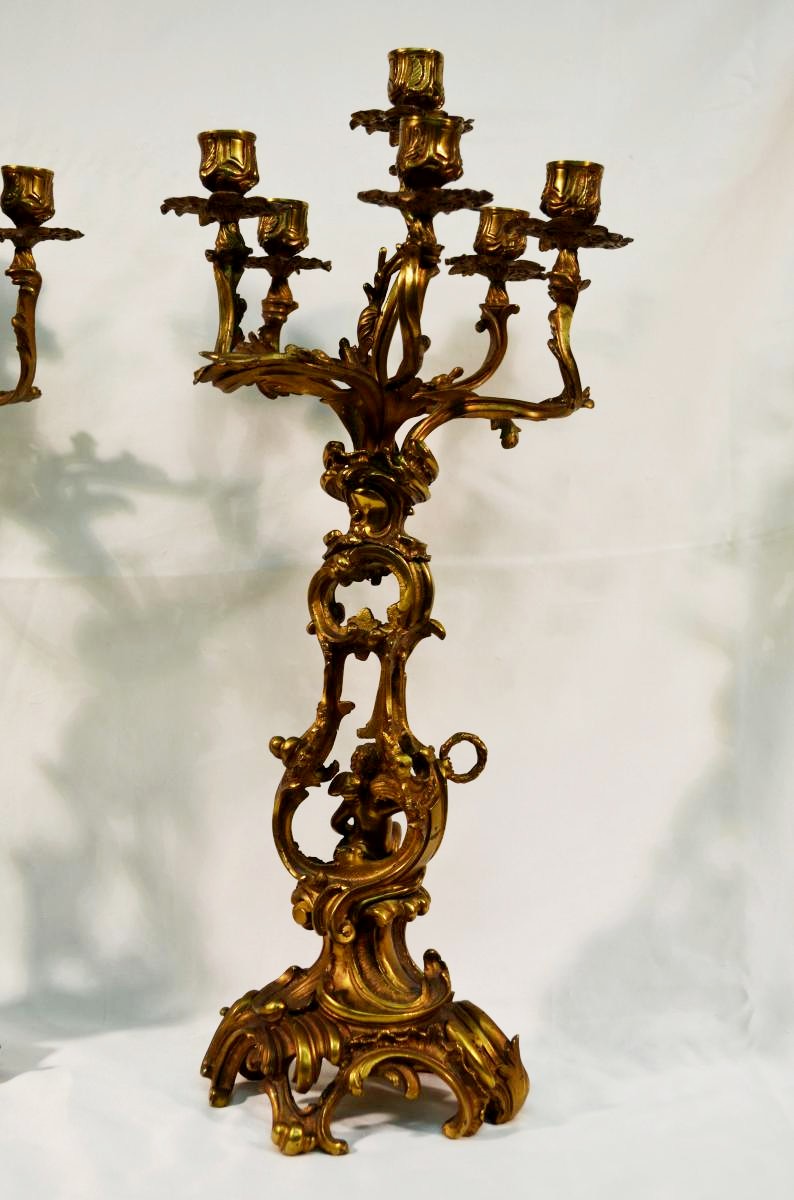 Grande paire de Cand&eacute;labres Bronze Style Louis XV Candelabres XIX&egrave;me-photo-7