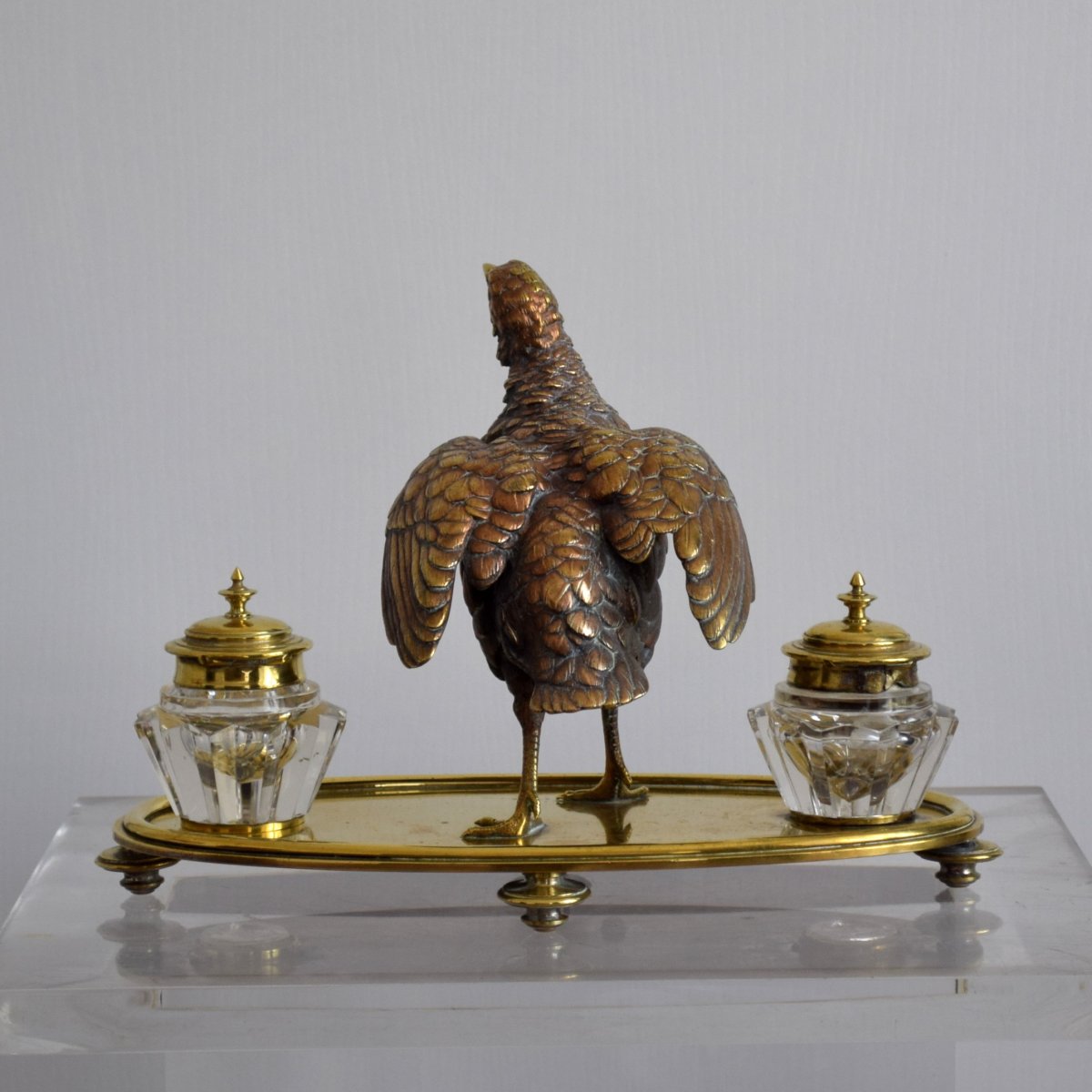 Inkwell With Partridge In Bronze Bronze And Brass Nineteenth-photo-4