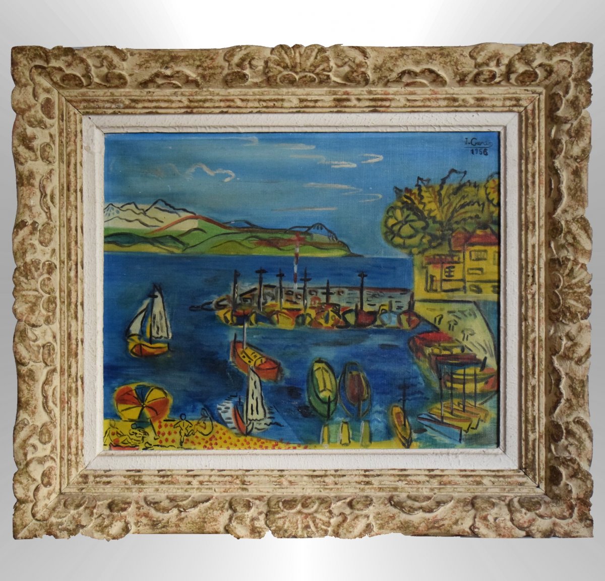 Mediterranean Beach And Harbor By Jean Gerin 1956