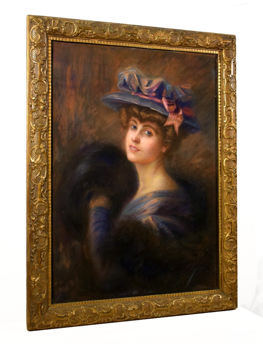 Large Impressionist Portrait Of An Elegant Circa 1900-photo-1