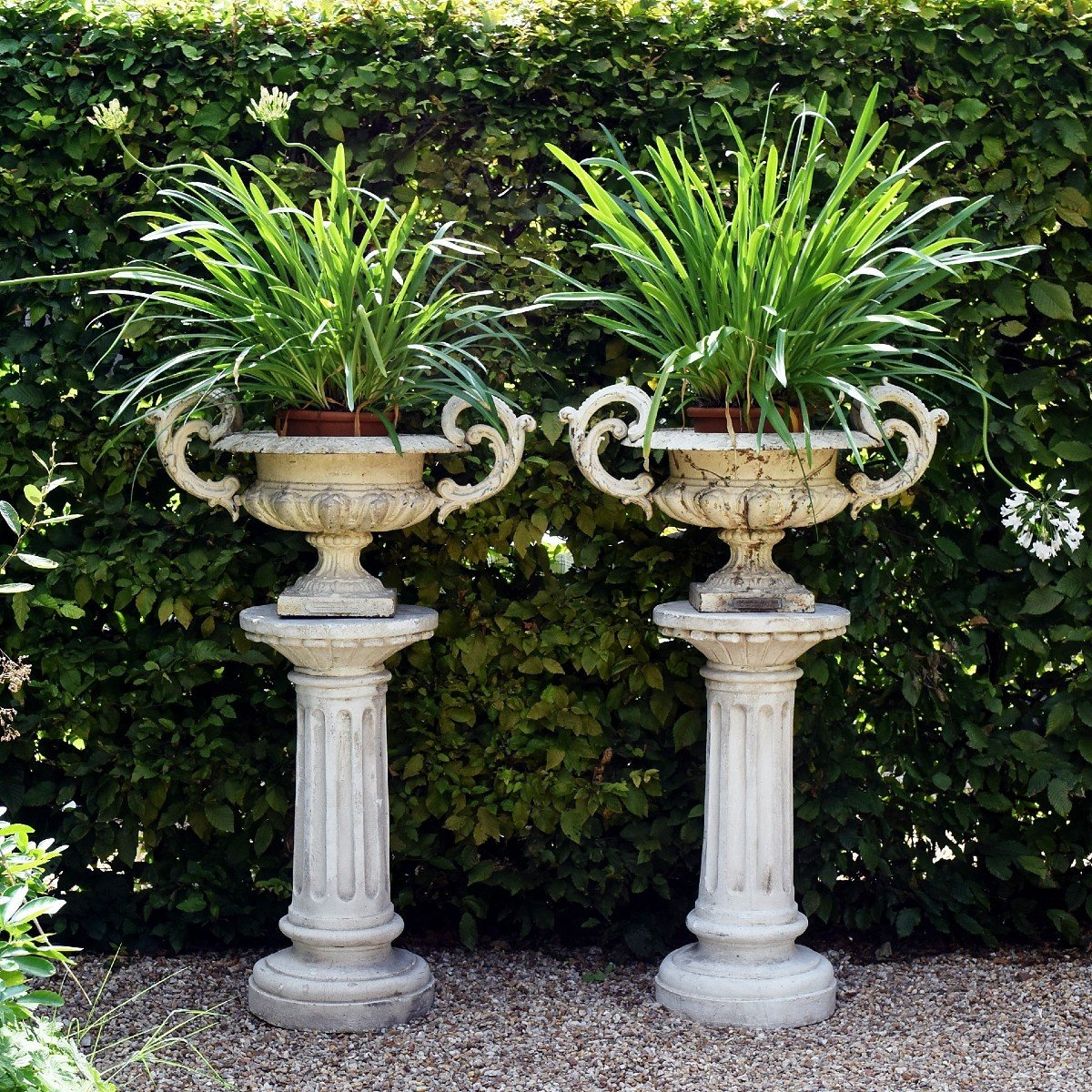 Large Pair Of Chambord Val d'Osne Model Vases On Columns-photo-2