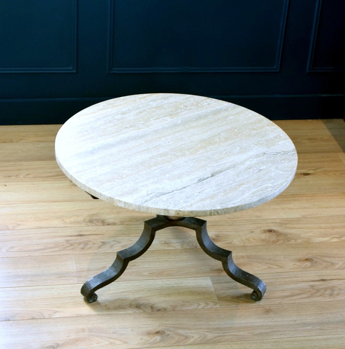 Wrought Iron And Travertine Coffee Table Circa 1950-photo-3