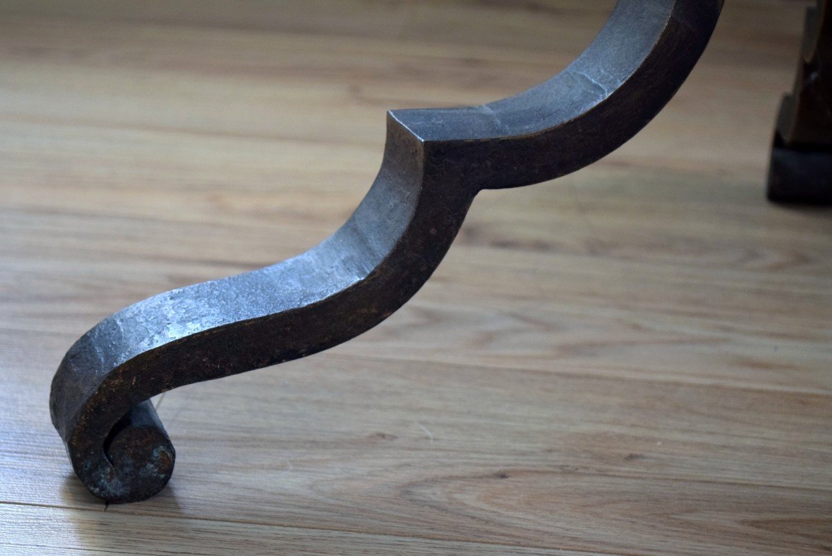 Wrought Iron And Travertine Coffee Table Circa 1950-photo-2