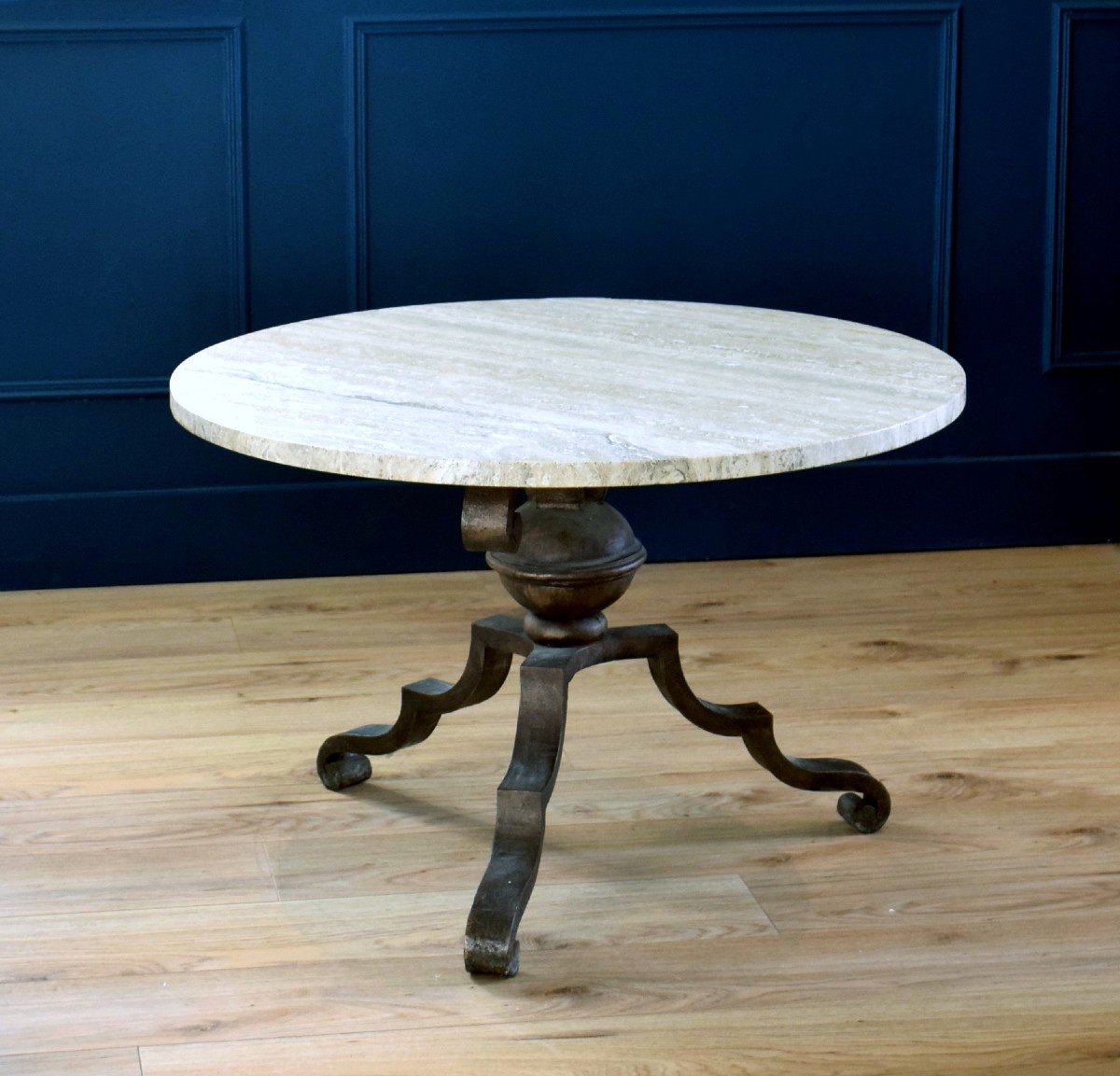 Wrought Iron And Travertine Coffee Table Circa 1950-photo-3