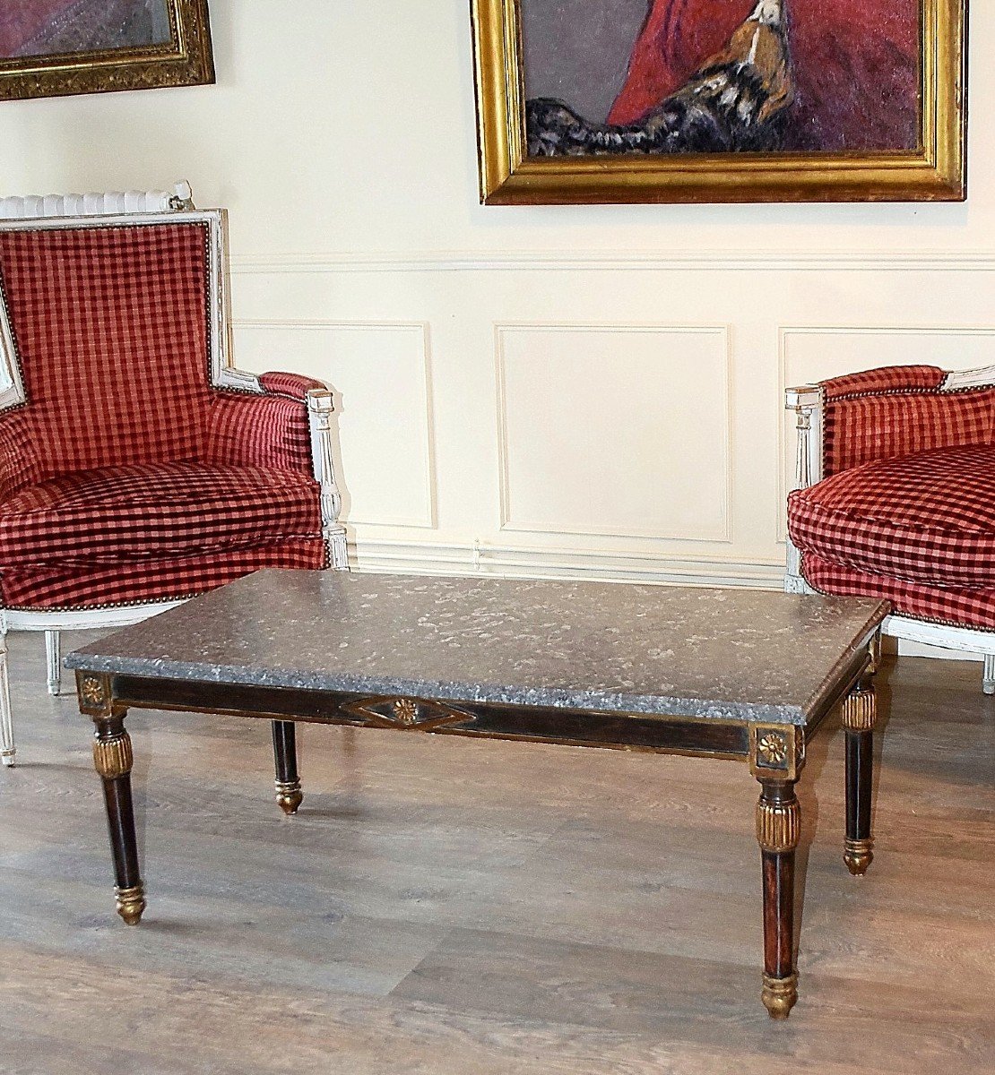 Coffee Table Circa 1950 Lacquered Wood And Marble-photo-1