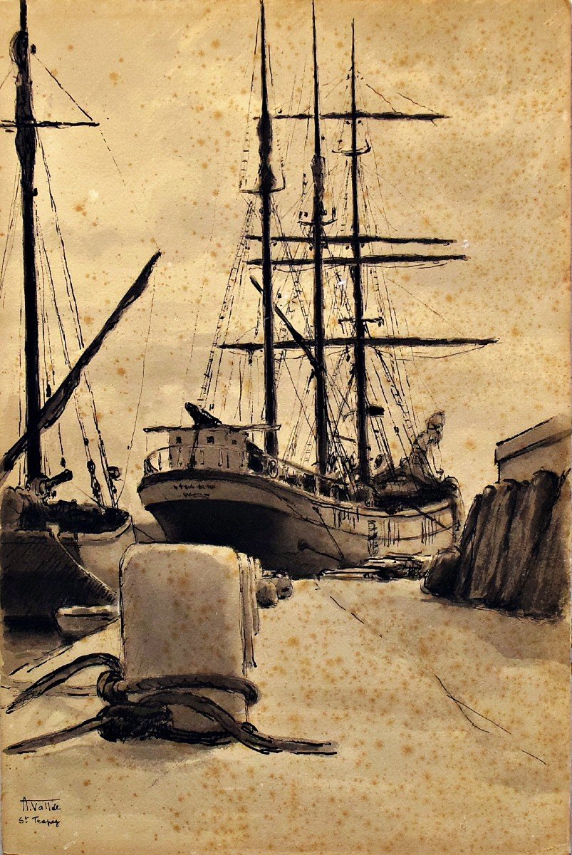 Ink Wash Sailboats In Port At Saint Tropez-photo-4