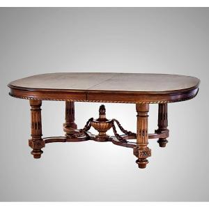 Importante table de 5 mètres déployée Table de château en noyer XIXème