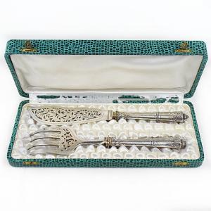 Solid Silver Fish Serving Cutlery Minerva 1st Title Goldsmith Jean Granvigne 19th Century