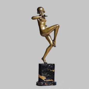 Danseuse nue en bronze Art déco sur marbre Portor