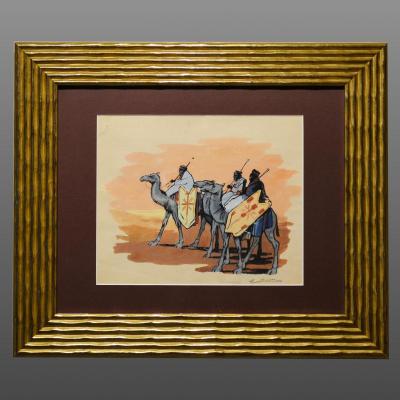 Gouache Orientaliste "Touaregs" par E.serre